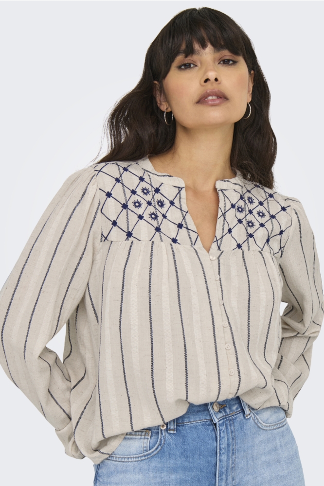 ONLELINE LS SHIRT WVN 15343890 CEMENT/BLUE DEPTH